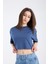 Kadın Crop Yarım Kollu T-Shirt Indigo 1