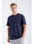 Erkek Loose Fit Yarım Kollu T-Shirt Lacivert 1