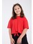 Kız Çocuk Crop Yarım Kollu T-Shirt Kırmızı %100 Pamuk 2