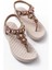 DM-609 Bej Taşlı Arka Lastikli Parmak Arası Kadın Sandalet 4