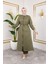Kadın Ribanalı Fermuarlı Haki Keten Ikili Takım 1