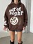 3 Iplik Şardonlu Oversize Compact Out Of Baskılı Sweat Kahve 3