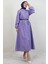 Tam Boy Düğmeli Elbise Lila 2
