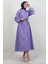 Tam Boy Düğmeli Elbise Lila 3