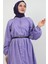 Tam Boy Düğmeli Elbise Lila 4