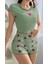 Kadın Yeşil Çilek Desenli Askılı Şortlu Pijama Takım 6648 1