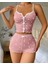 Kadın Pembe Kalpli Askılı Şortlu Pijama Takım 6654 2