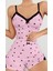 Kadın Pembe Kalp Desenli Askılı Şortlu Pijama Takım 6647 1
