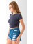 Kadın Bisiklet Yaka Yanı Stoperli Crop T-Shirt Füme - 25514 1