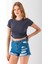 Kadın Bisiklet Yaka Yanı Stoperli Crop T-Shirt Füme - 25514 4