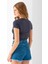 Kadın Bisiklet Yaka Yanı Stoperli Crop T-Shirt Füme - 25514 8