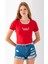 Kadın U Yaka Romantic Nakışlı T-Shirt Kırmızı - 925054 3
