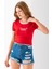 Kadın U Yaka Romantic Nakışlı T-Shirt Kırmızı - 925054 4