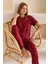 Kadın Bisiklet Yaka Kısa Kollu Kalp Desenli Pijama Takım Bordo - 6016 6