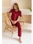 Kadın Bisiklet Yaka Kısa Kollu Kalp Desenli Pijama Takım Bordo - 6016 7