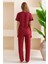 Kadın Bisiklet Yaka Kısa Kollu Kalp Desenli Pijama Takım Bordo - 6016 8