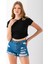 Kadın Bisiklet Yaka Yanı Stoperli Crop T-Shirt Siyah - 25514 5
