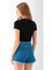 Kadın Bisiklet Yaka Yanı Stoperli Crop T-Shirt Siyah - 25514 8