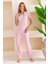 Kadın Bisiklet Yaka Kısa Kollu Çizgili Pijama Takım Pembe - 6016 1
