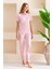 Kadın Bisiklet Yaka Kısa Kollu Çizgili Pijama Takım Pembe - 6016 2