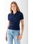 Kadın Polo Yaka Düğme Detaylı Triko Basic T-Shirt Lacivert - 4057 2