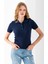Kadın Polo Yaka Düğme Detaylı Triko Basic T-Shirt Lacivert - 4057 5