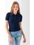 Kadın Polo Yaka Düğme Detaylı Triko Basic T-Shirt Lacivert - 4057 6