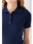 Kadın Polo Yaka Düğme Detaylı Triko Basic T-Shirt Lacivert - 4057 7