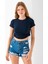 Kadın Bisiklet Yaka Yanı Stoperli Crop T-Shirt Lacivert - 25514 2