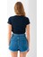 Kadın Bisiklet Yaka Yanı Stoperli Crop T-Shirt Lacivert - 25514 8