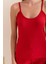 Kadın Ip Askılı Şortlu Pamuk Karışımlı Kaşkorse Pijama Takımı Kırmızı - 6015 6