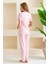 Kadın Bisiklet Yaka Kısa Kollu Çizgili Pijama Takım Pembe - 6016 7