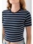 Kadın Bisiklet Yaka Çizgili Pamuklu Crop T-Shirt Lacivert Beyaz - 25512 7