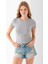 Kadın Bisiklet Yaka Pamuklu Basic Body Gri - 25873 2