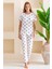 Kadın Bisiklet Yaka Kısa Kollu Kalp Desenli Pijama Takım Beyaz Mor - 6016 1