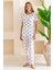 Kadın Bisiklet Yaka Kısa Kollu Kalp Desenli Pijama Takım Beyaz Mor - 6016 2