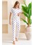 Kadın Bisiklet Yaka Kısa Kollu Kalp Desenli Pijama Takım Beyaz Mor - 6016 3