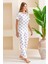 Kadın Bisiklet Yaka Kısa Kollu Kalp Desenli Pijama Takım Beyaz Mor - 6016 4