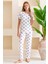 Kadın Bisiklet Yaka Kısa Kollu Kalp Desenli Pijama Takım Beyaz Mor - 6016 5