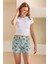Kadın Beli Lastikli Desenli Şort Pijama Altı Açık Mavi - 2027 3