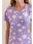Kadın Bisiklet Yaka Kısa Kollu Çiçek Desenli Pijama Takım Mor - 6016 6