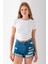 Kadın Bisiklet Yaka Yanı Stoperli Crop T-Shirt Beyaz - 25514 6