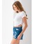 Kadın Bisiklet Yaka Yanı Stoperli Crop T-Shirt Beyaz - 25514 7