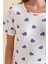 Kadın Bisiklet Yaka Kısa Kollu Kalp Desenli Pijama Takım Beyaz Mor - 6016 6