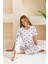 Kadın Bisiklet Yaka Kısa Kollu Kalp Desenli Pijama Takım Beyaz Mor - 6016 7