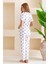 Kadın Bisiklet Yaka Kısa Kollu Kalp Desenli Pijama Takım Beyaz Mor - 6016 8