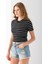 Kadın Bisiklet Yaka Çizgili Pamuklu Crop T-Shirt Siyah Beyaz - 25512 4