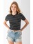 Kadın Bisiklet Yaka Çizgili Pamuklu Crop T-Shirt Siyah Beyaz - 25512 5