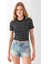 Kadın Bisiklet Yaka Çizgili Pamuklu Crop T-Shirt Siyah Beyaz - 25512 6