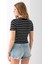 Kadın Bisiklet Yaka Çizgili Pamuklu Crop T-Shirt Siyah Beyaz - 25512 8